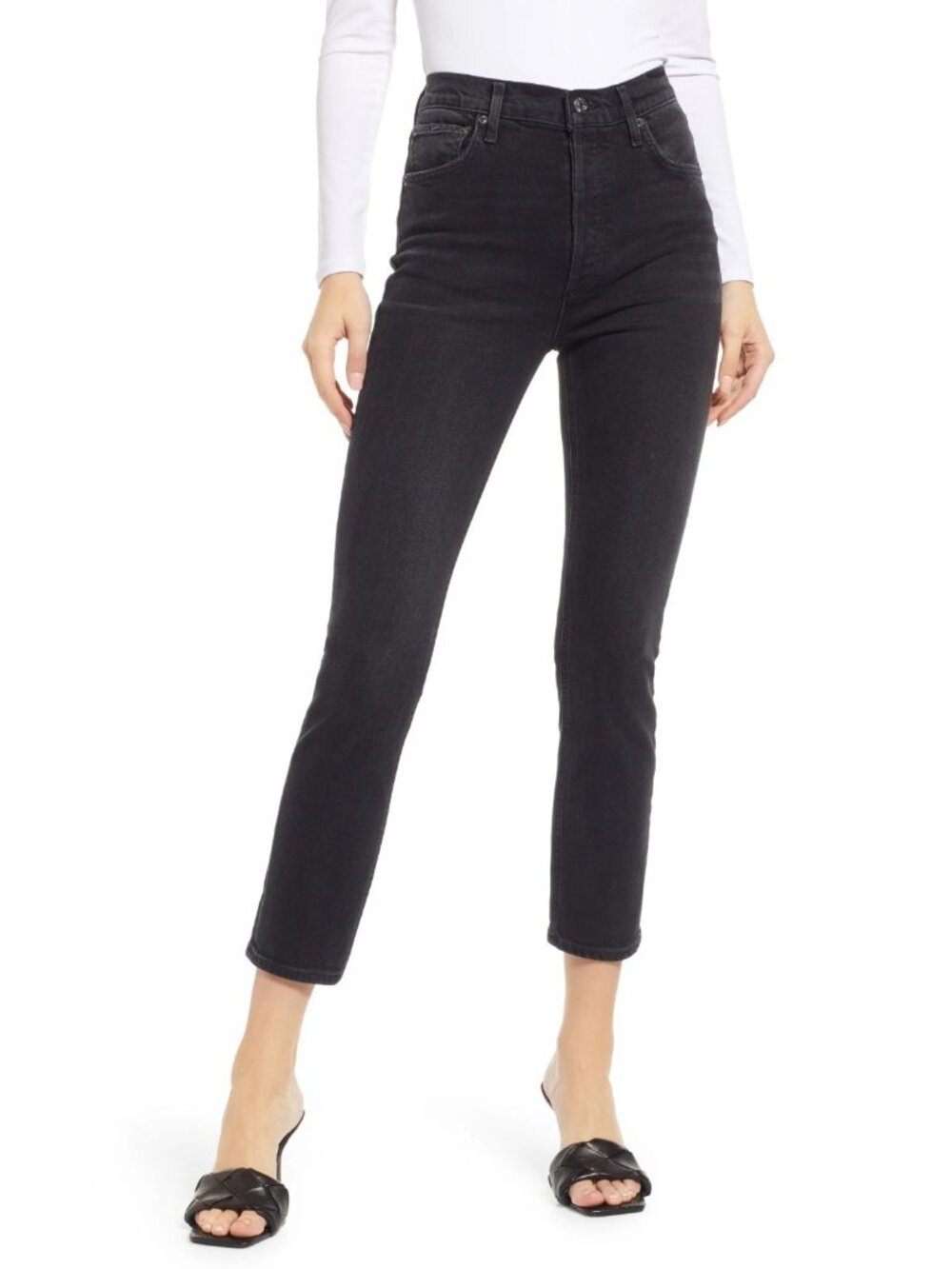 AGOLDE Riley High Rise Straight Crop Women's Jeans Black Cotton Blend Size 28
